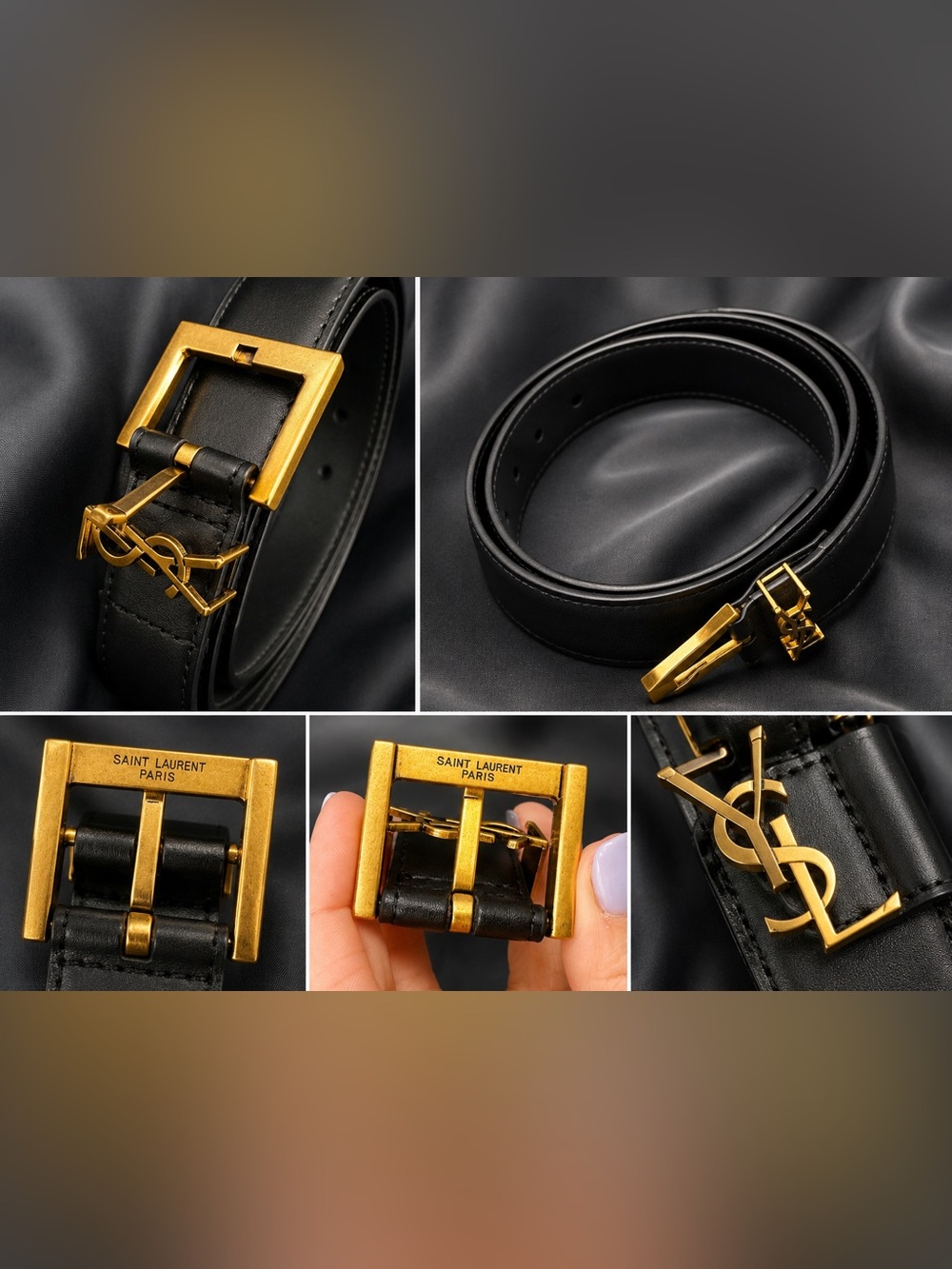 Black Leather Belt with Gold Buckle